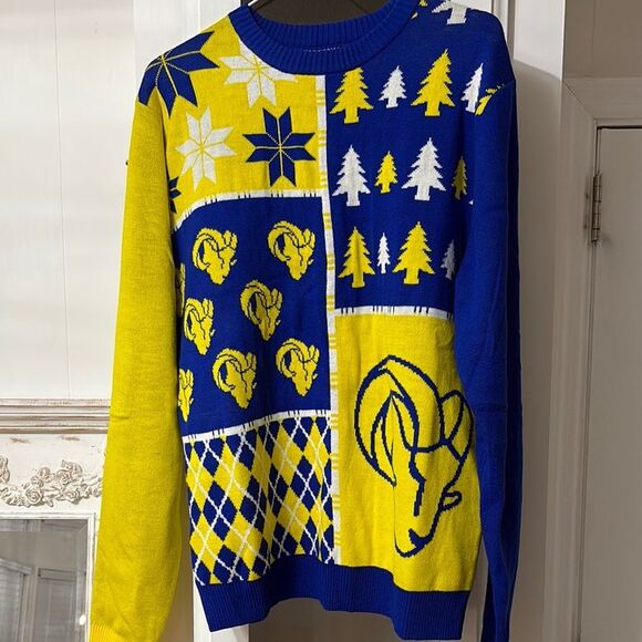 NWT NFL Los Angeles Rams Crewneck “Ugly” Holiday Sweater Size Medium - Picture 1 of 5